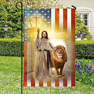 Walking With Jesus And Lion Garden Flag