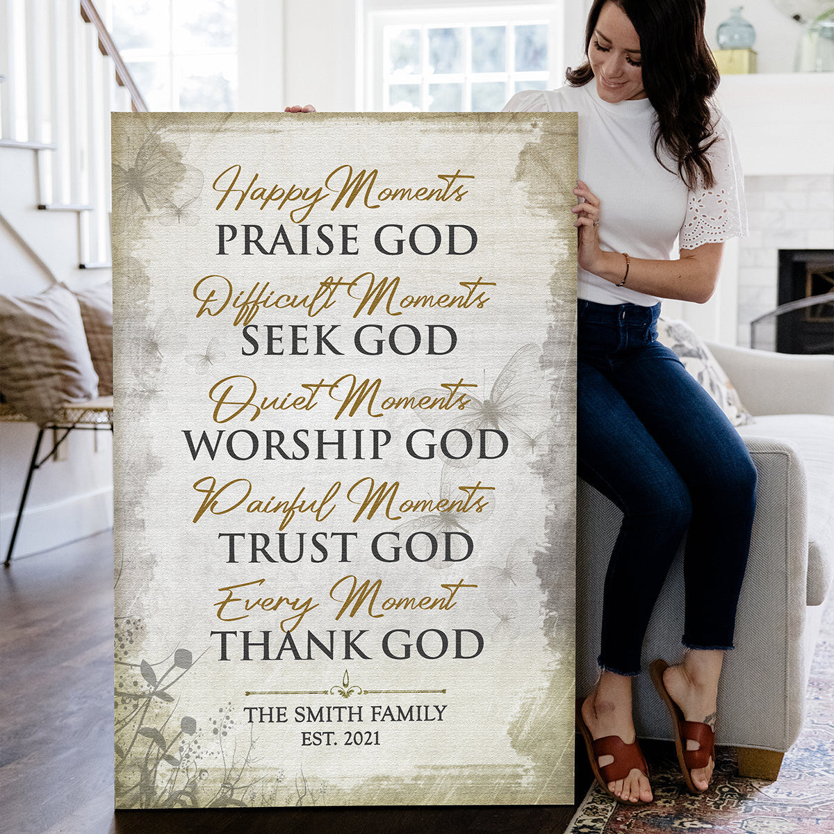 Personalized Family Name Every Moment, Thank God Premium Canvas