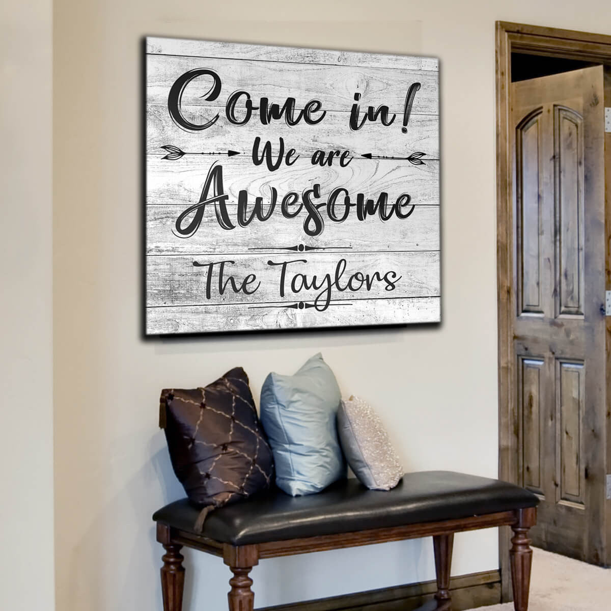 Personalized Come In We Are Awesome Canvas Wall Art – Front Door Welcome Decor