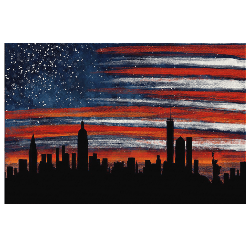 Stars And Stripes New York Evening Skyline Premium Canvas