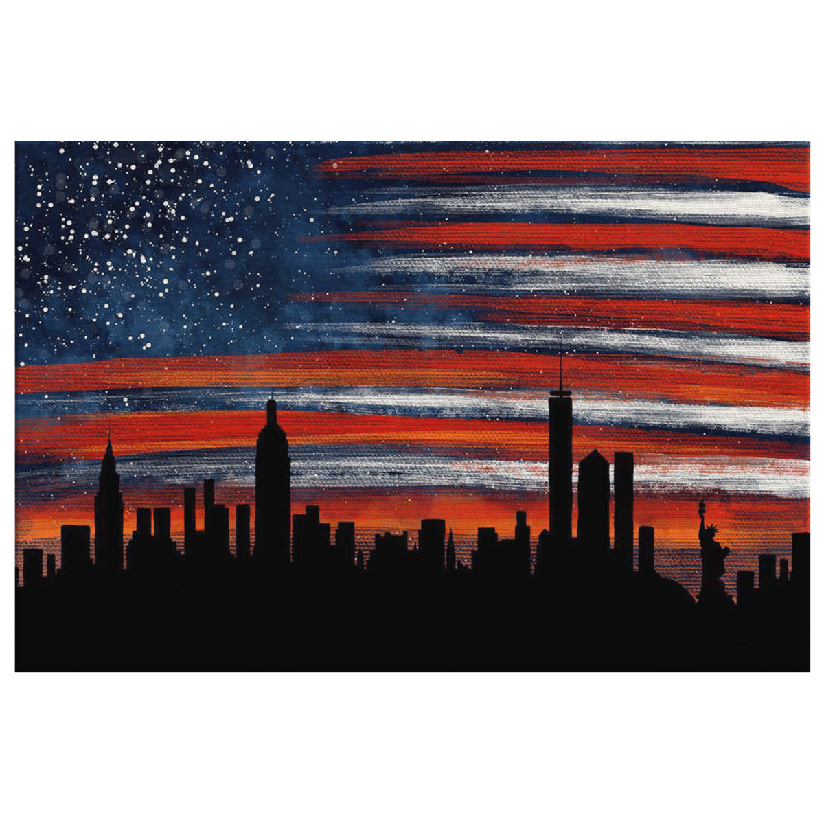 Stars And Stripes New York Evening Skyline Premium Canvas