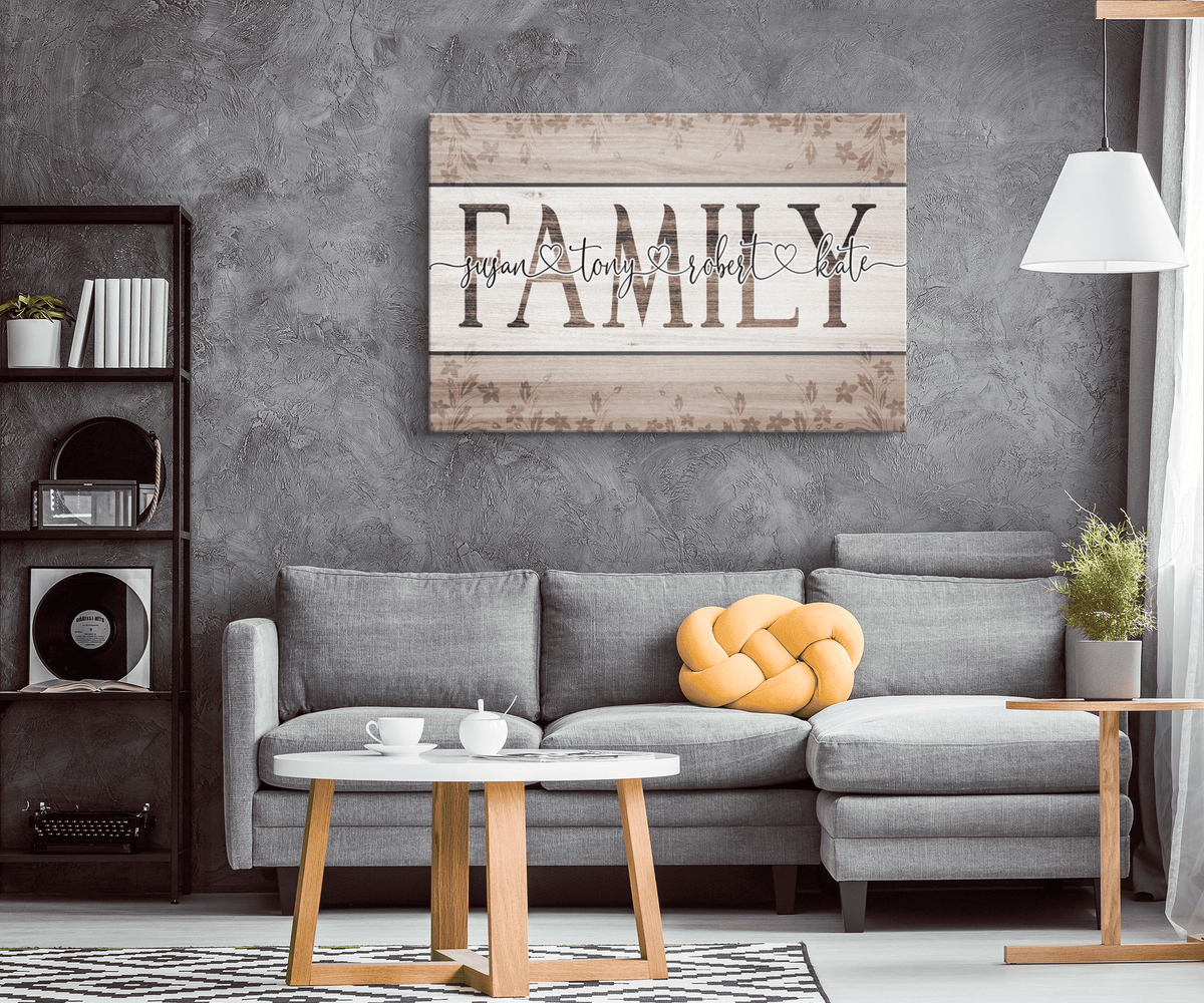 Personalized Family Names - Joined by Love Canvas Wall Art – Family Home Decor