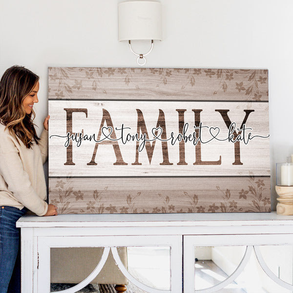 Personalized Family Names - Joined by Love Canvas Wall Art – Family Home Decor
