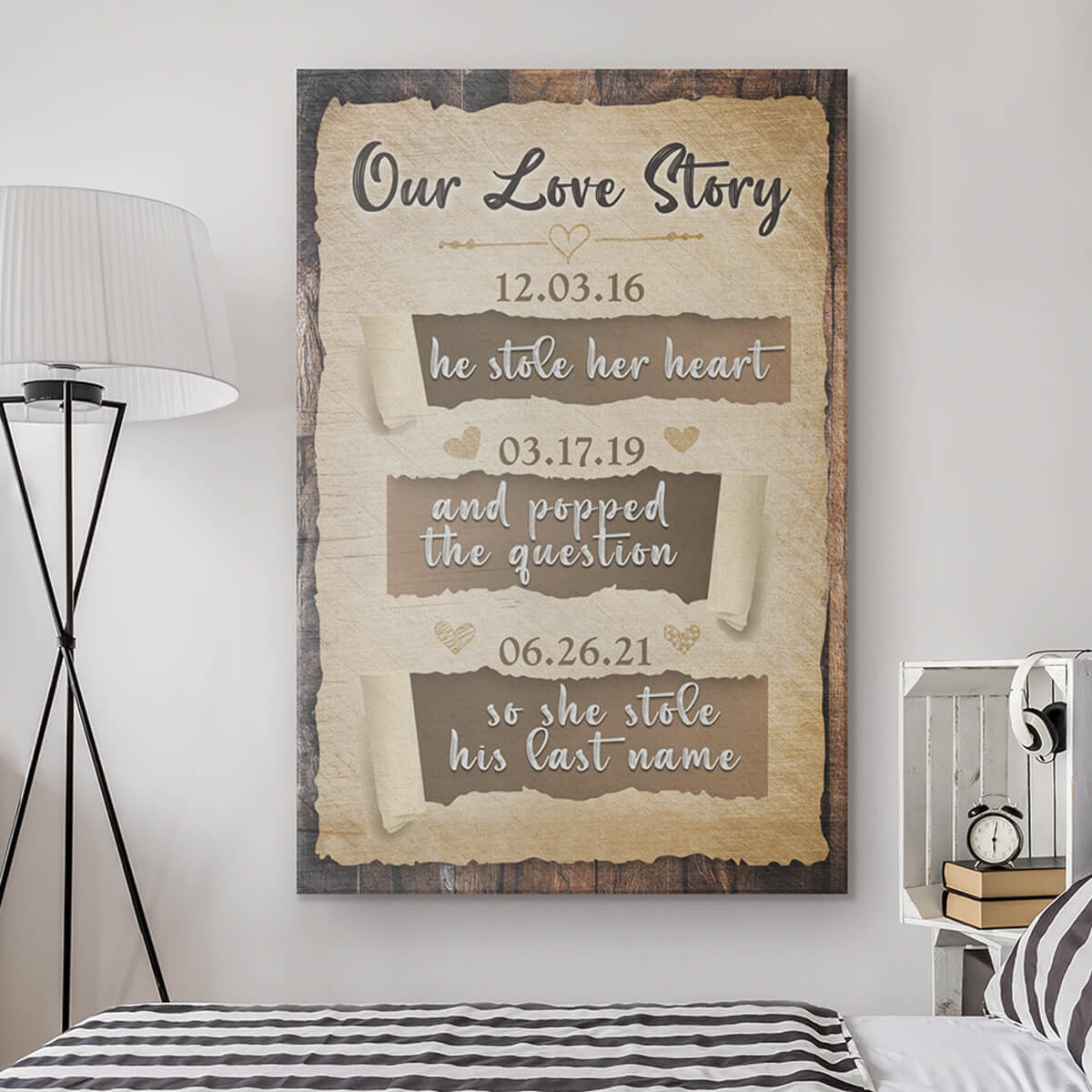 Personalized Our Love Story - Stole Her Heart Canvas Wall Art – Couple Gift