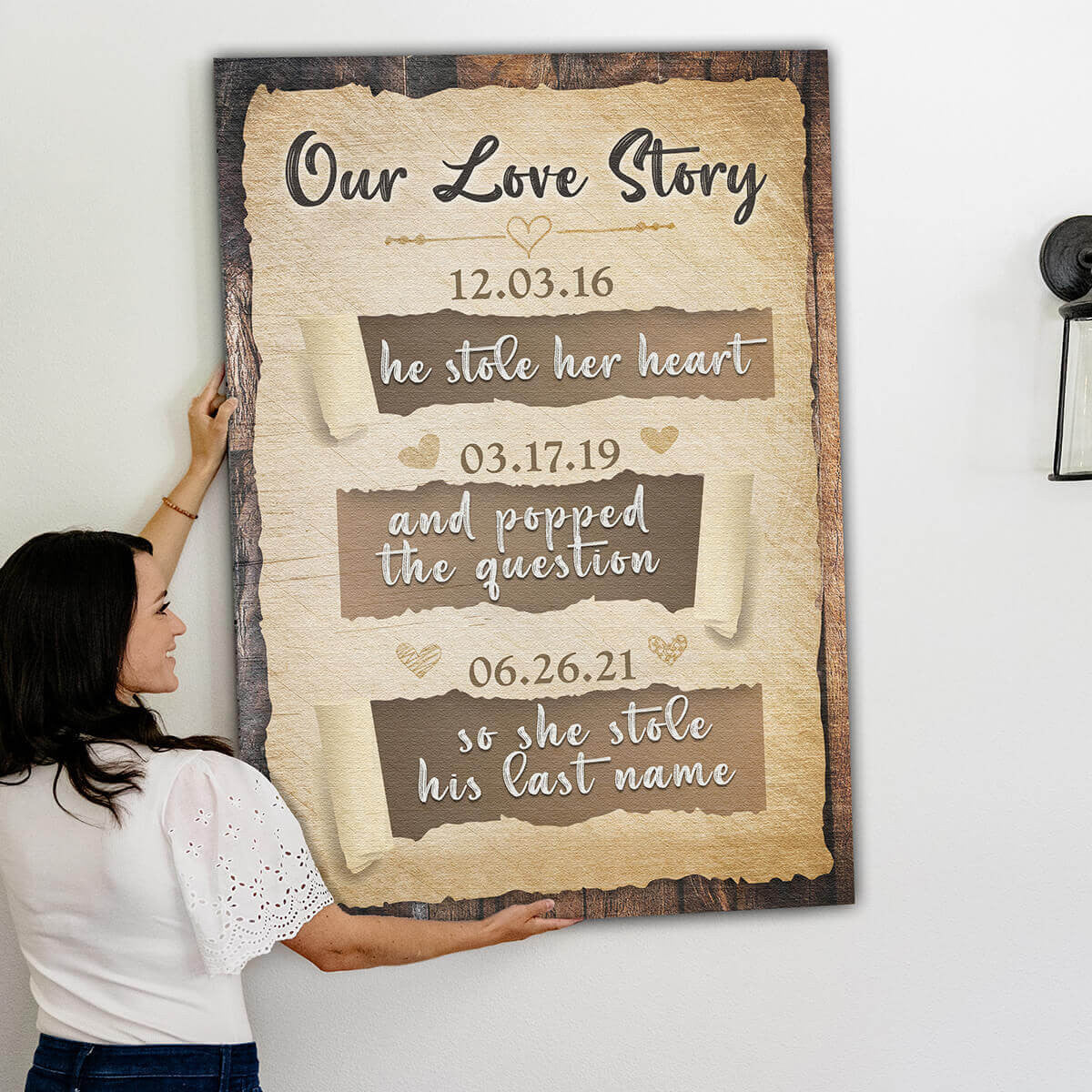 Personalized Our Love Story - Stole Her Heart Canvas Wall Art – Couple Gift