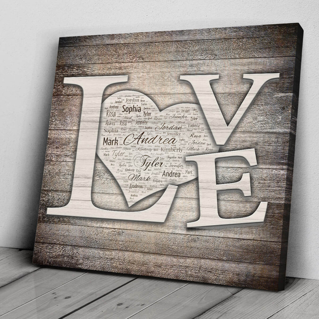 Personalized L O V E Names Inside Heart Premium Canvas
