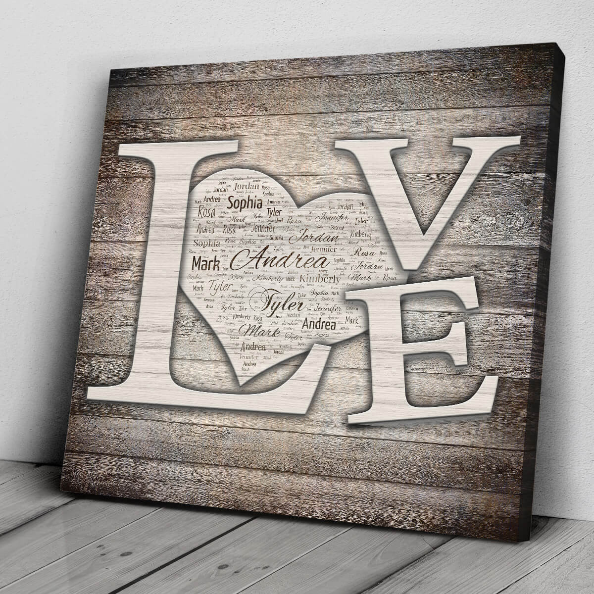 Personalized L O V E Names Inside Heart Premium Canvas
