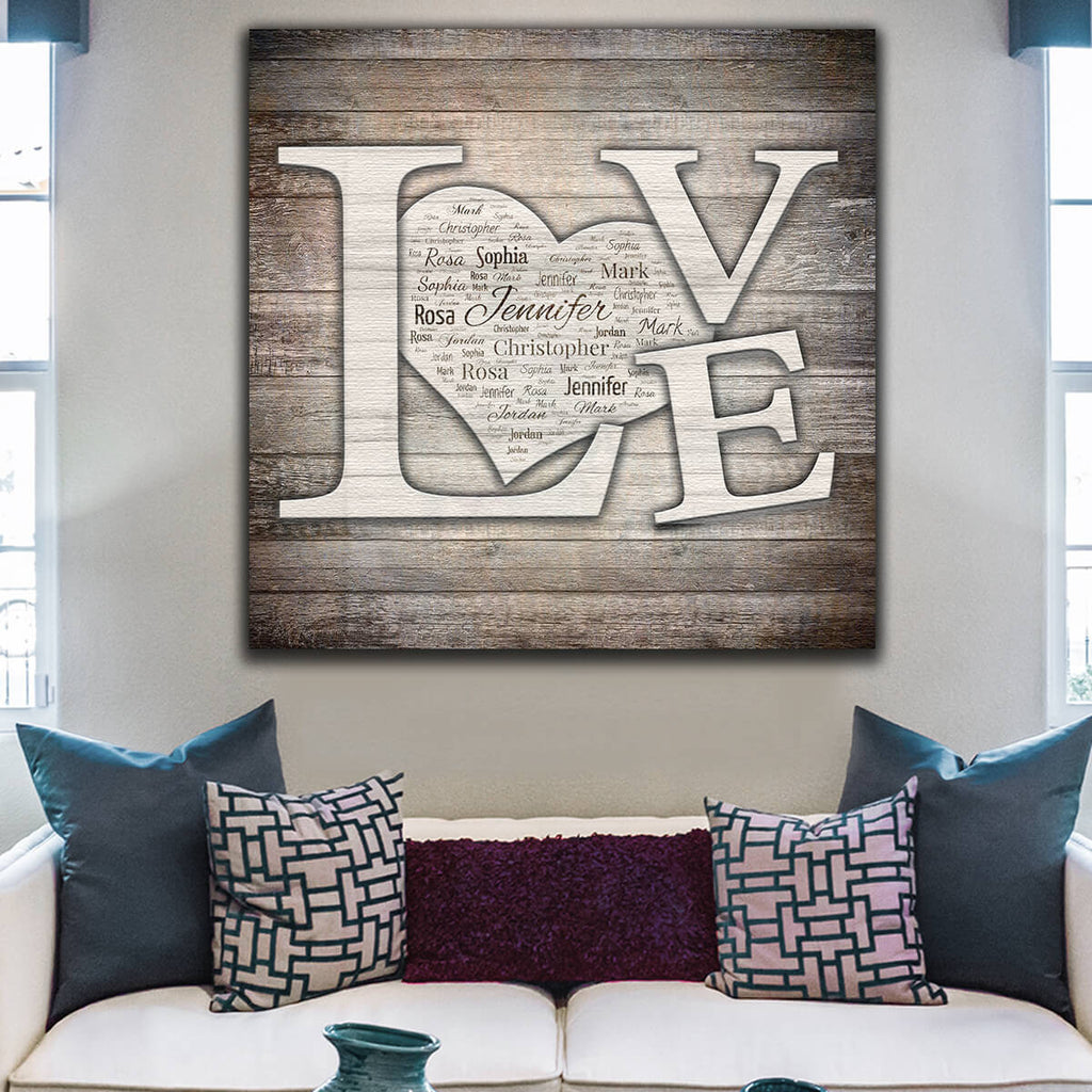 Personalized L O V E Names Inside Heart Premium Canvas