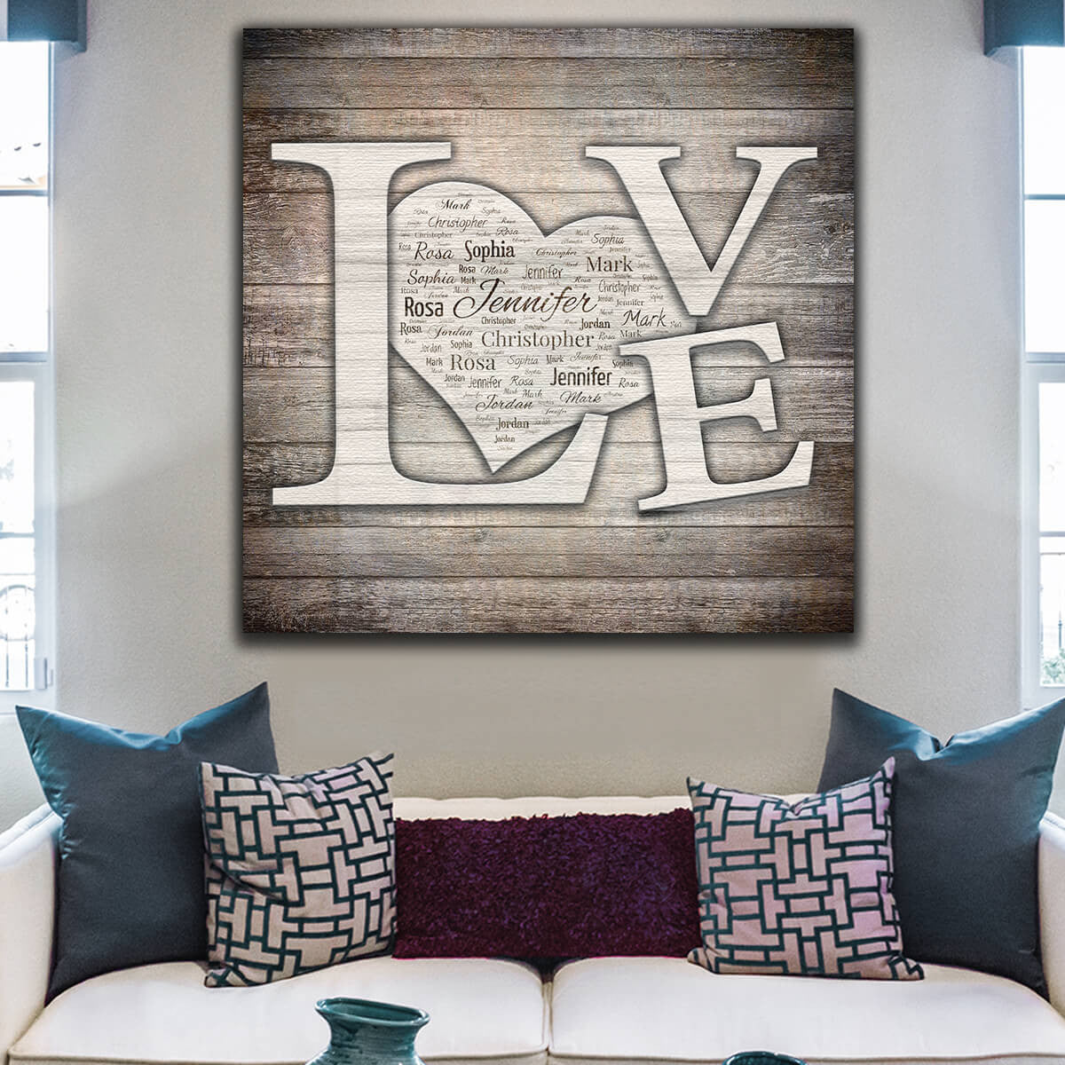 Personalized L O V E Names Inside Heart Premium Canvas