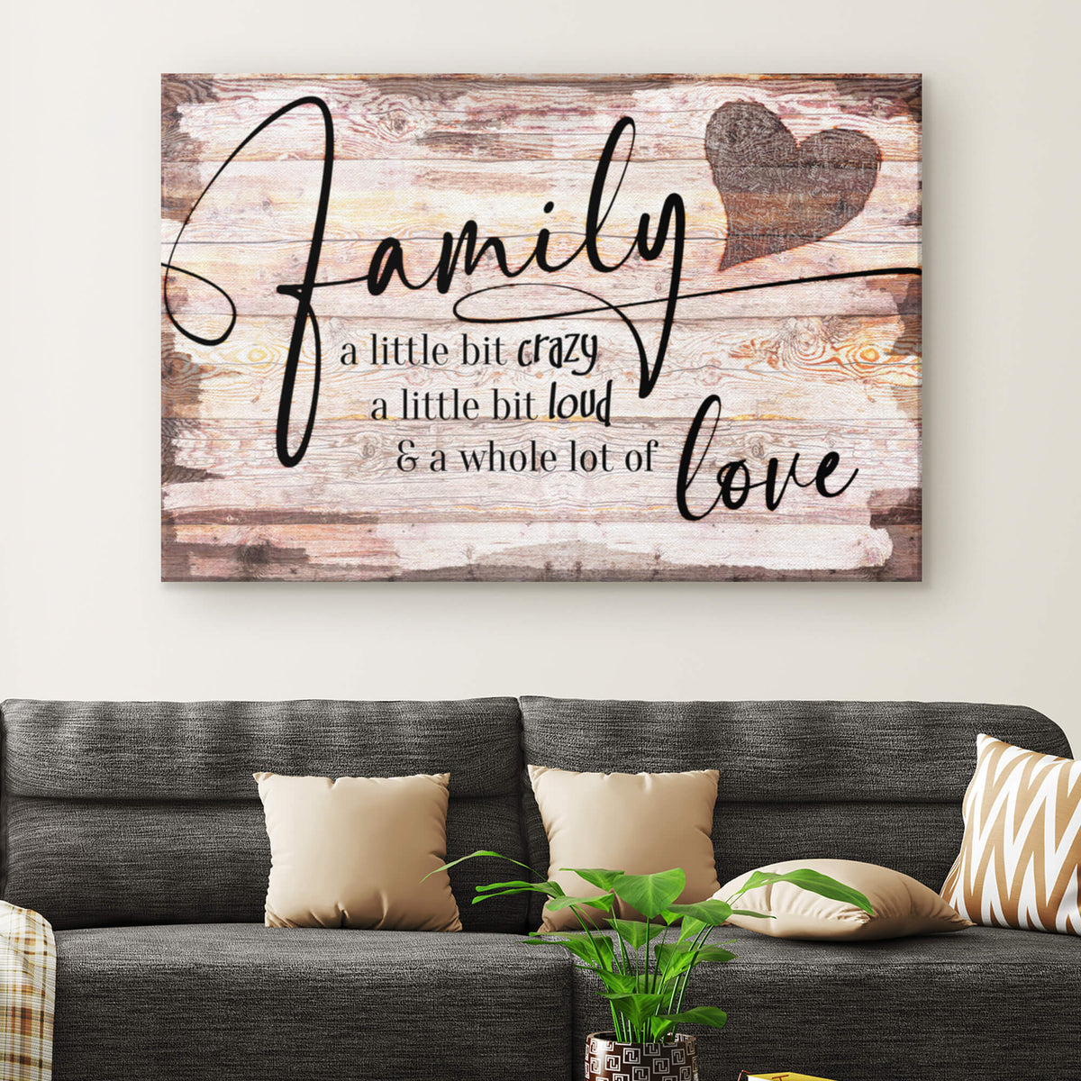 Personalized Heart Design Family - Crazy, Loud, Love Premium Canvas