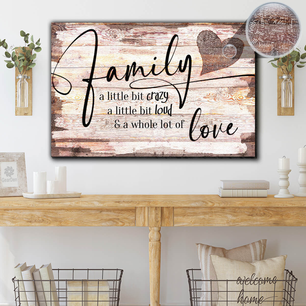 Personalized Heart Design Family - Crazy, Loud, Love Premium Canvas