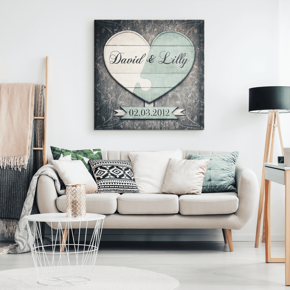 Personalized Couples Connected Heart Premium Canvas