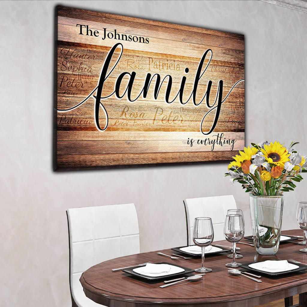 Personalized Family is Everything - Names On Background Premium Canvas
