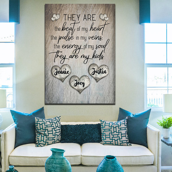 Personalized They Are The Beat Of My Heart Premium Rustic Canvas