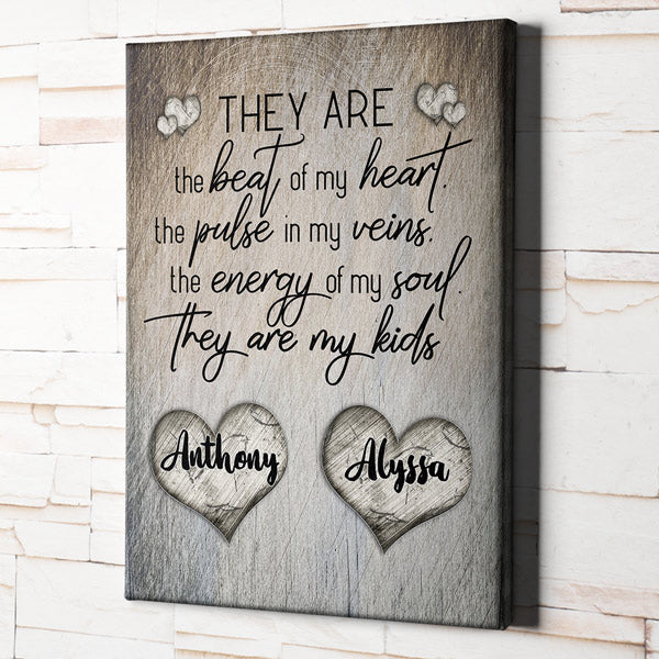 Personalized They Are The Beat Of My Heart Premium Rustic Canvas