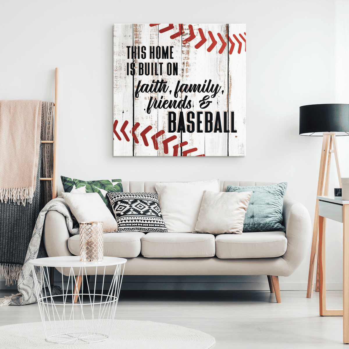 Home Built On Faith Family, Friends & Baseball Premium Canvas