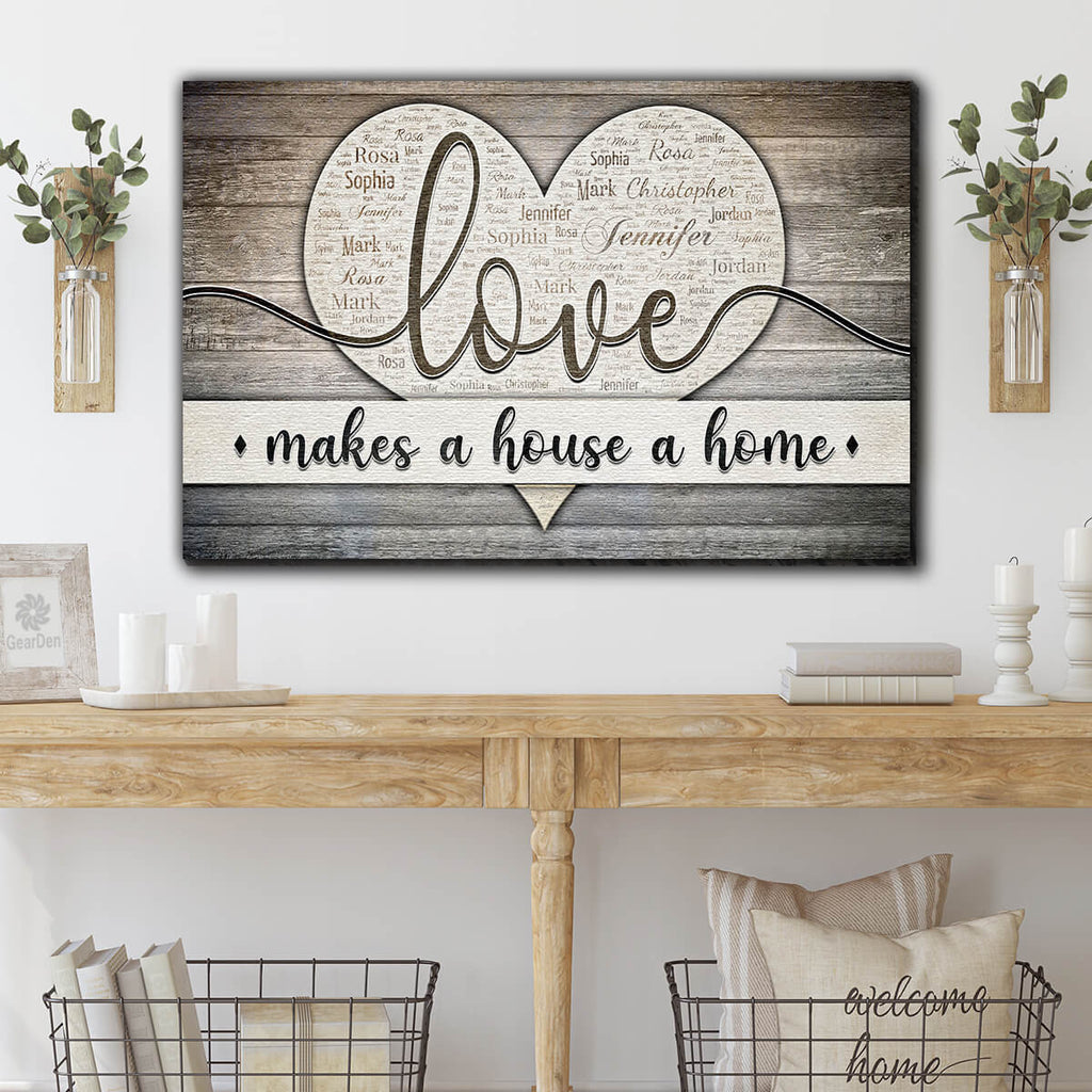 Personalized Love Makes A House A Home Names On Heart Premium Canvas