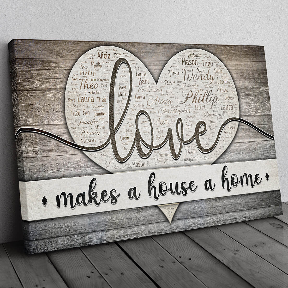 Personalized Love Makes A House A Home Names On Heart Premium Canvas