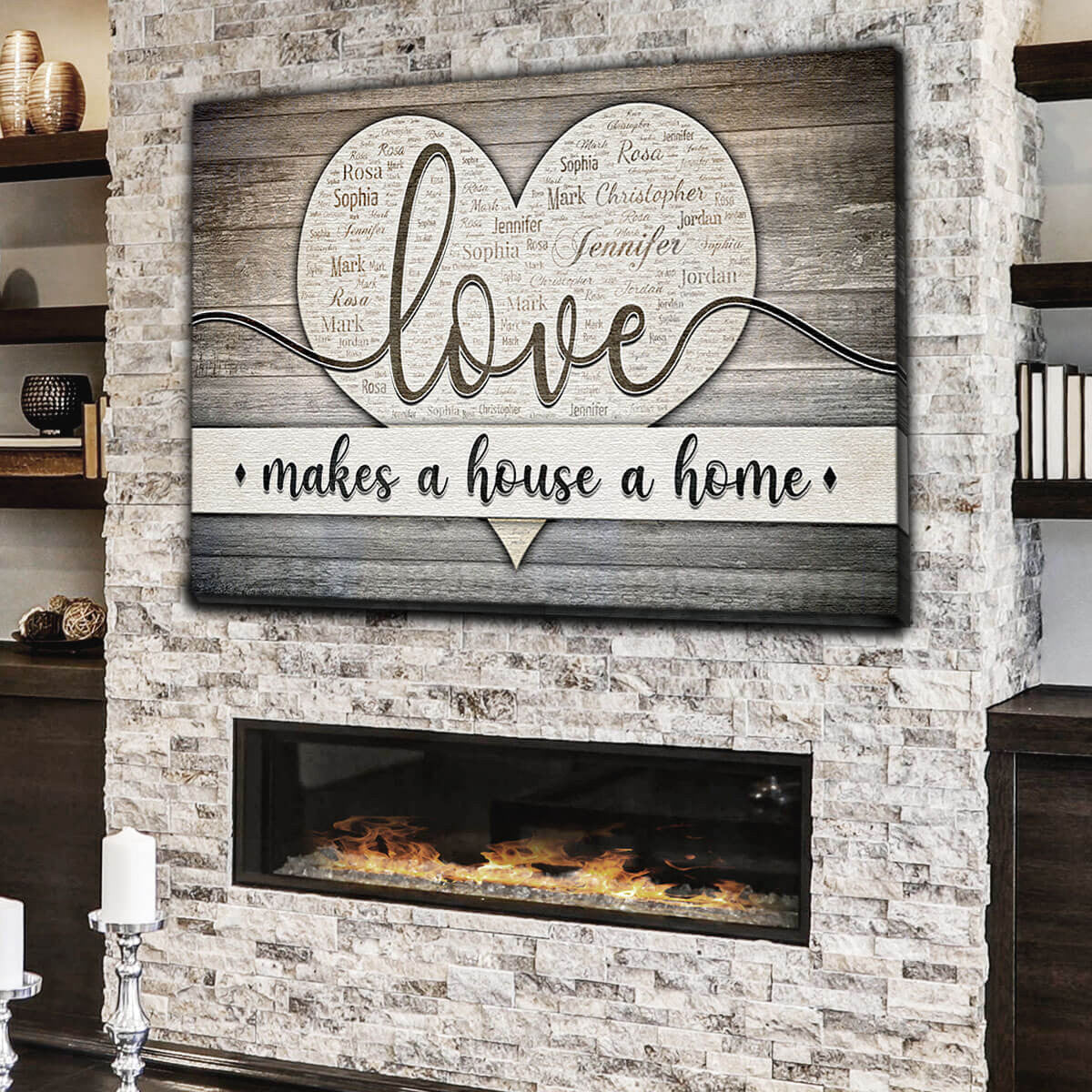 Personalized Love Makes A House A Home Names On Heart Premium Canvas