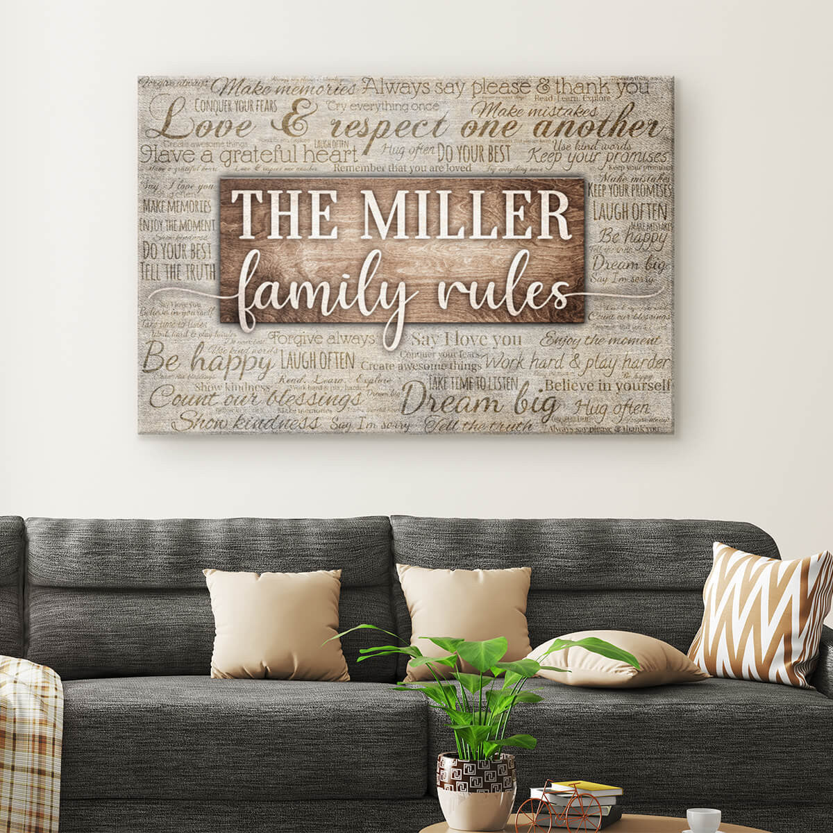 Personalized Family Rules Phrases on Background Premium Canvas
