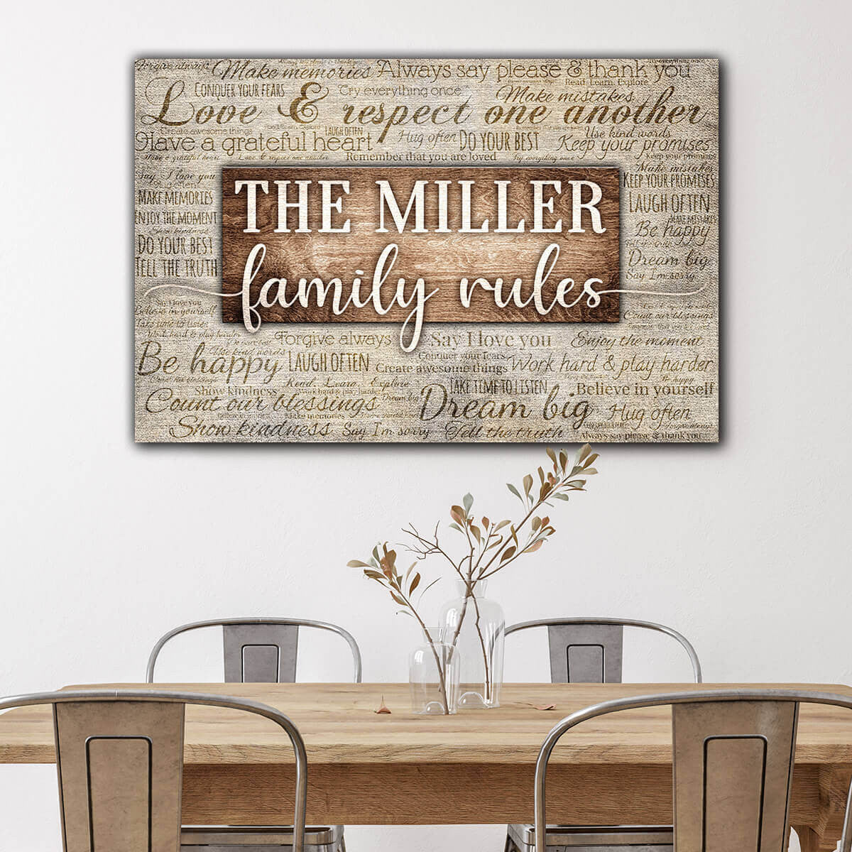 Personalized Family Rules Phrases on Background Premium Canvas