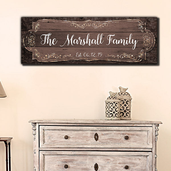 Personalized Family Name Rustic Panoramic Canvas Wall Art – Family Home Decor