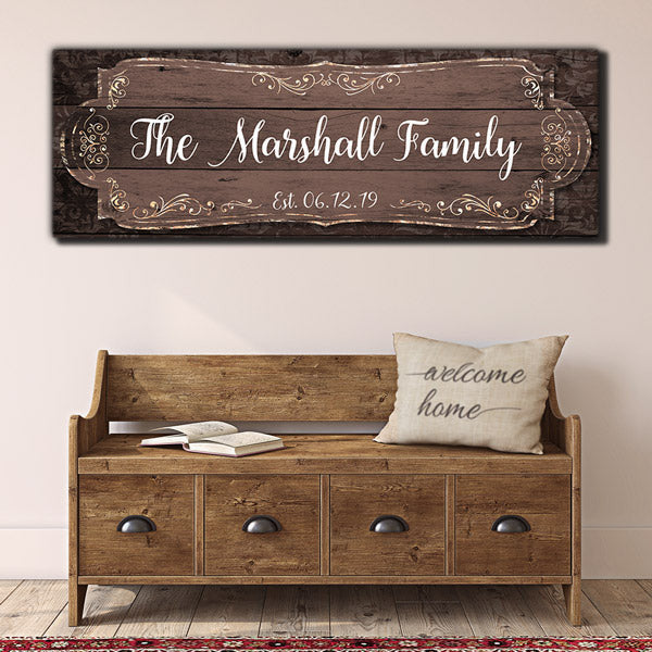 Personalized Family Name Rustic Panoramic Canvas Wall Art – Family Home Decor