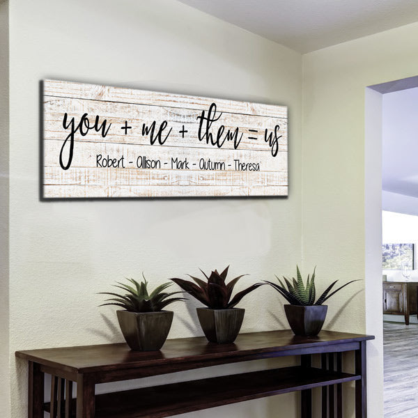 Personalized You + Me + Them = Us Premium Panoramic Canvas