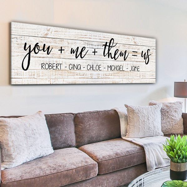 Personalized You + Me + Them = Us Premium Panoramic Canvas