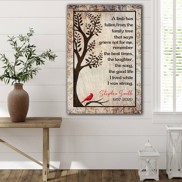 Personalized A Limb Has Fallen From The Family Tree Memorial Premium Canvas