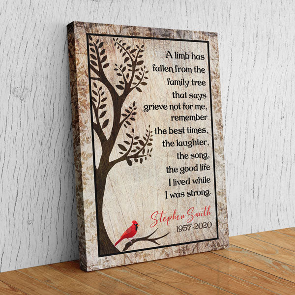 Personalized A Limb Has Fallen From The Family Tree Memorial Premium Canvas