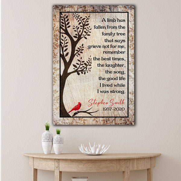 Personalized A Limb Has Fallen From The Family Tree Memorial Premium Canvas