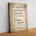 To My Wife, My Queen, From Your Grumpy Husband Premium Canvas