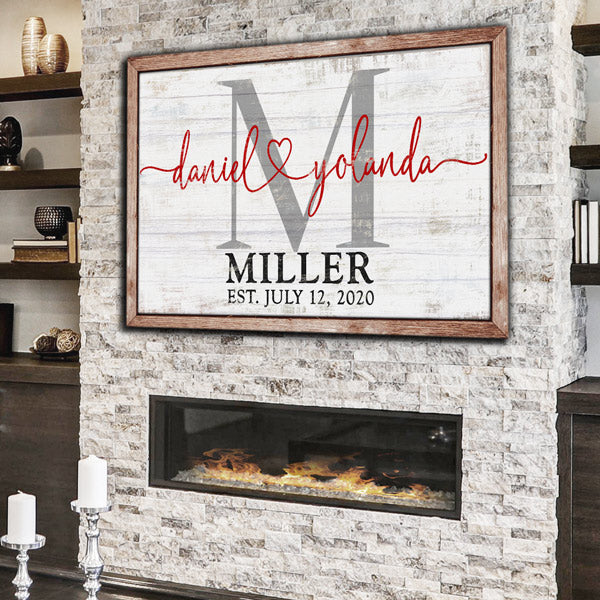 Personalized Couples Names Joined by Love Rustic Premium Canvas