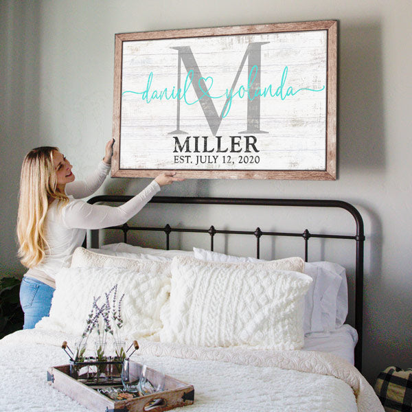 Personalized Couples Names Joined by Love Rustic Premium Canvas
