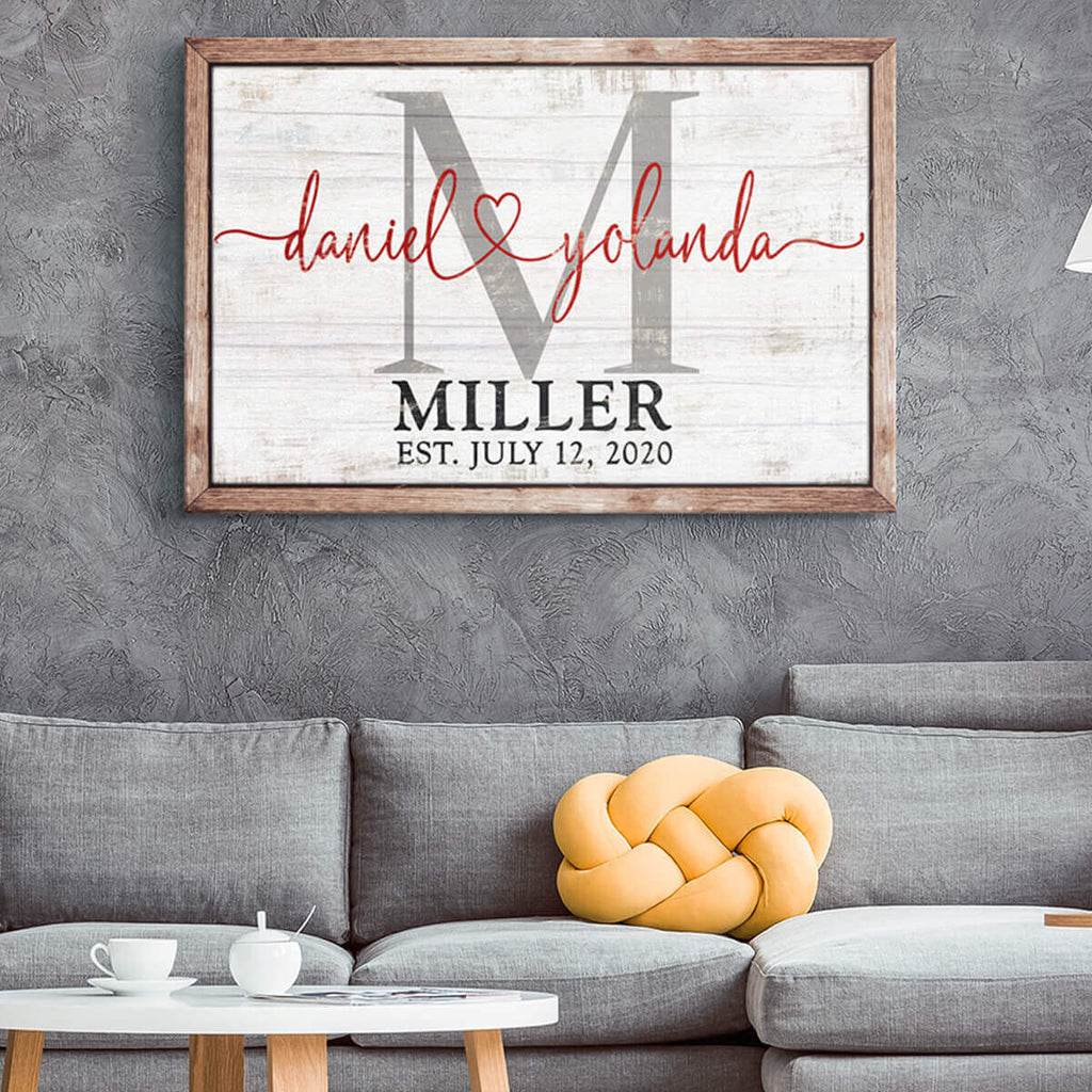 Personalized Couples Names Joined by Love Rustic Premium Canvas