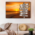 Personalized Sunset Beach - Names On Rustic Sign Premium Canvas