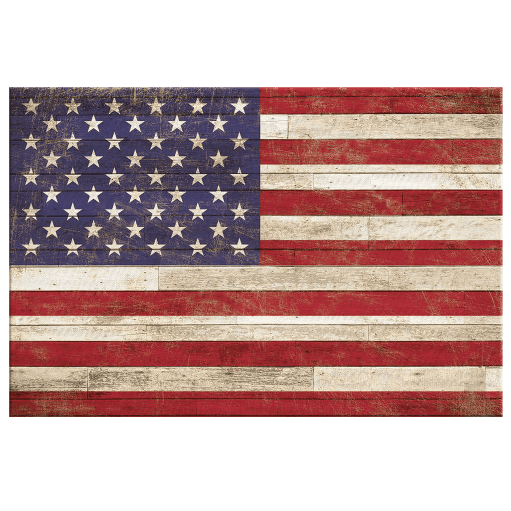 American Flag On Wood Style Rustic Premium Canvas