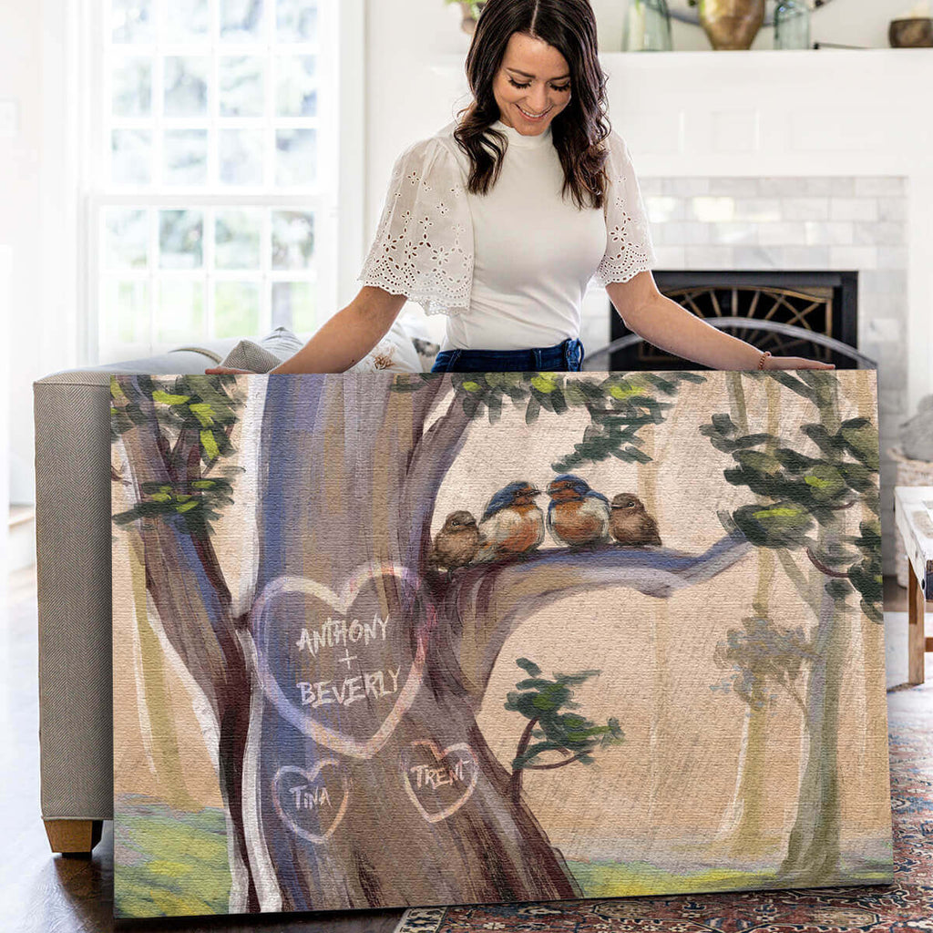 Personalized Birds On A Tree Family/Couples Premium Canvas
