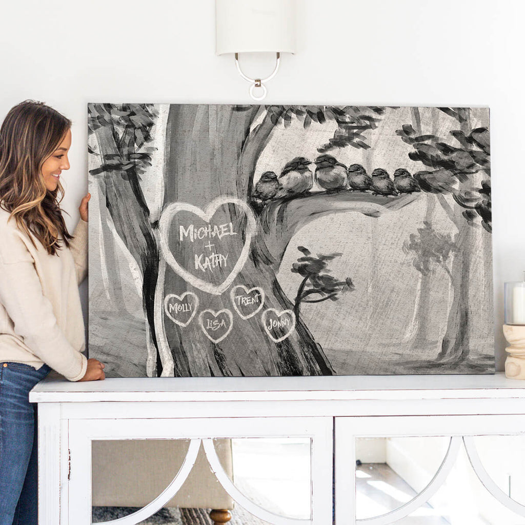 Personalized Birds On A Tree Family/Couples Premium Canvas