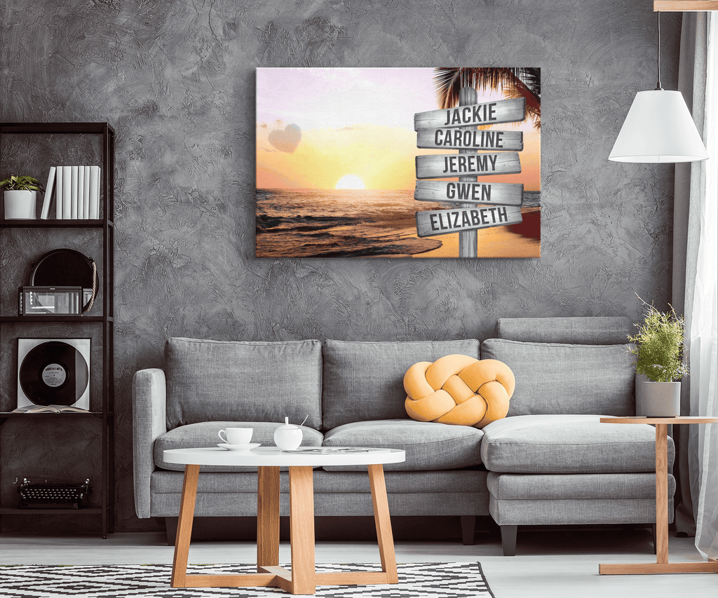 Personalized Names Colorful Sunset Beach Premium Canvas