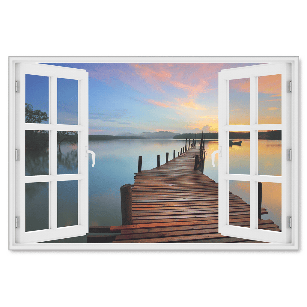 Beach Boardwalk Window View Premium Canvas
