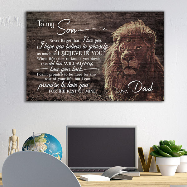To My Son, Never Forget I Love You, This Old Lion Premium Canvas