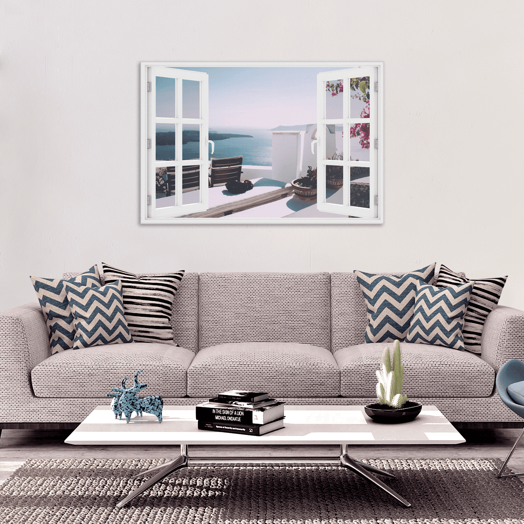Island Villa Window View Premium Canvas