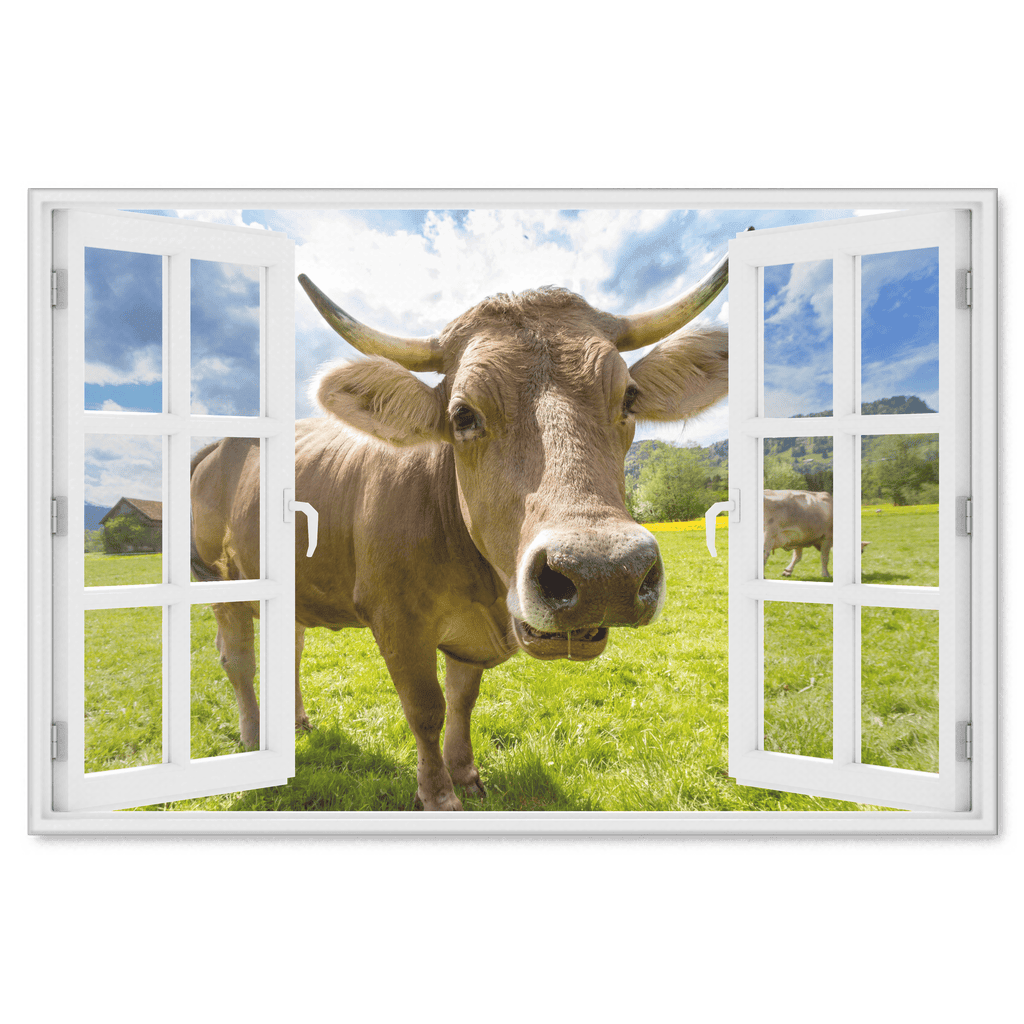 Curious Cow At Window Canvas Wall Art – Farmhouse Wall Decor