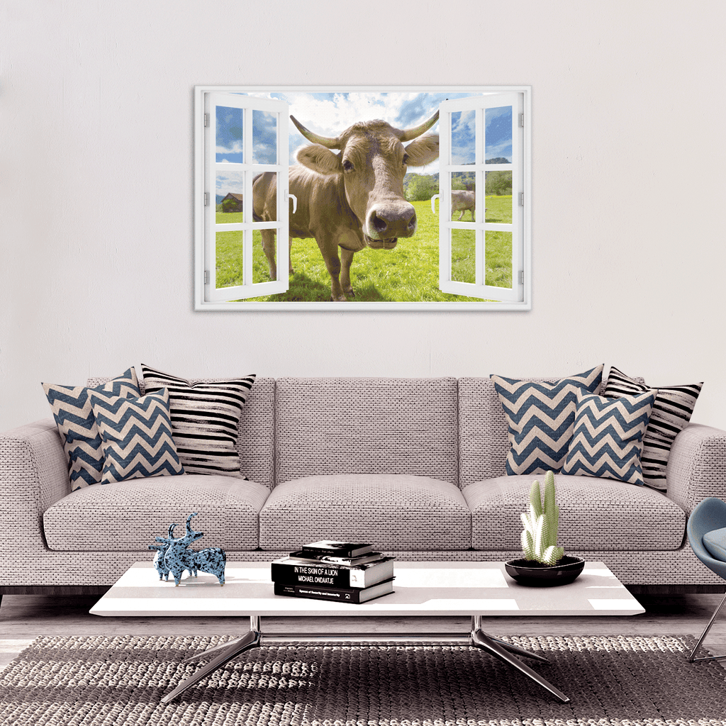 Curious Cow At Window Canvas Wall Art – Farmhouse Wall Decor