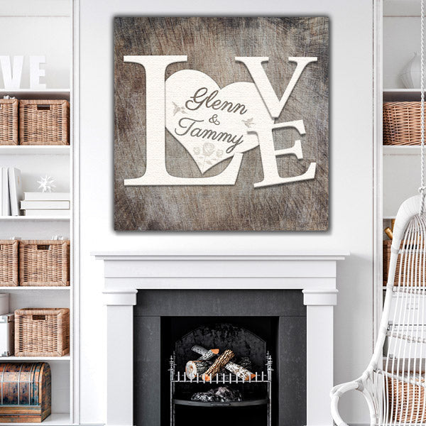 Personalized Love Names On Heart Canvas Wall Art – Couple Gift