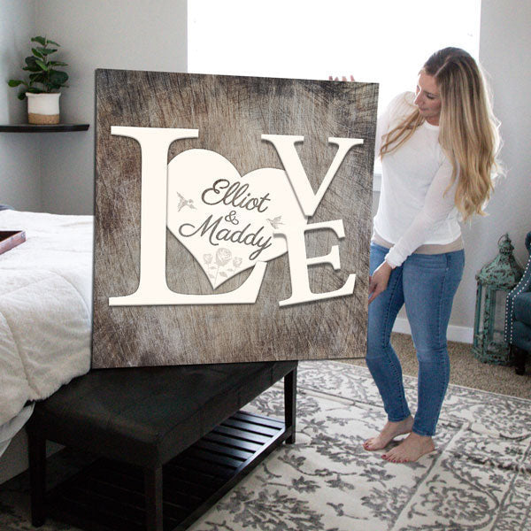 Personalized Love Names On Heart Canvas Wall Art – Couple Gift
