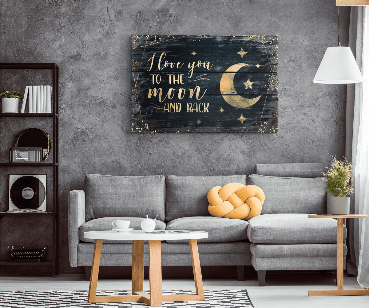 I Love You To The Moon And Back Gold Crescent Moon Canvas Wall Art – Couple Gift