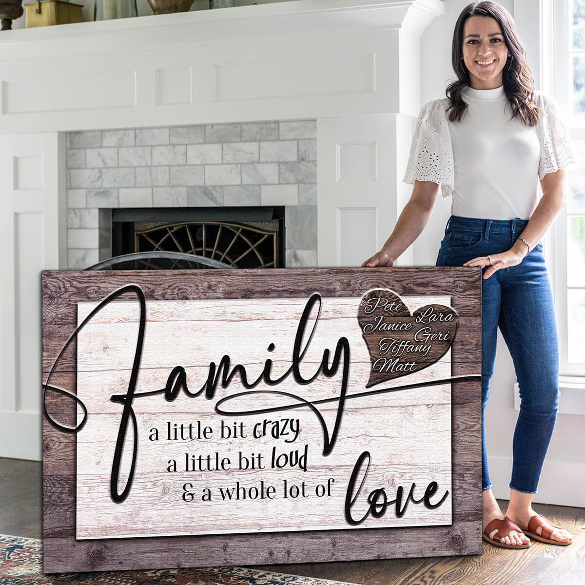 Personalized Family...Crazy, Loud, Love Heart Design Premium Canvas